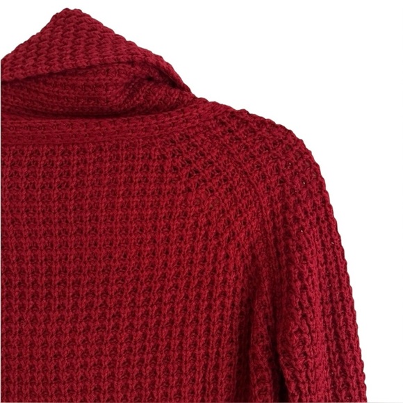 New Asymmetrical Button Cowl Neck Chunky Knit Red Sweater Soft Cozy Casual Small - Picture 6 of 9